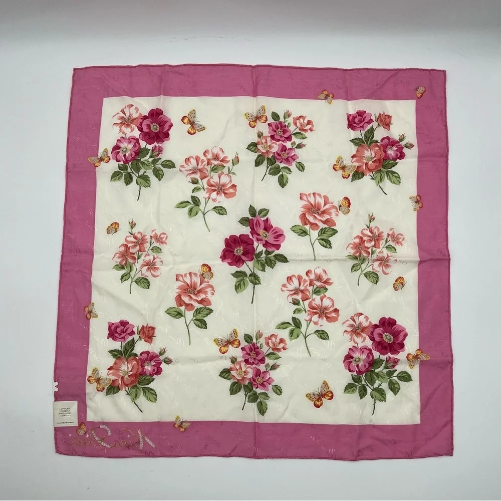 Nina Ricci Floral Silk Scarf – Pink Butterfly Print Square NWT